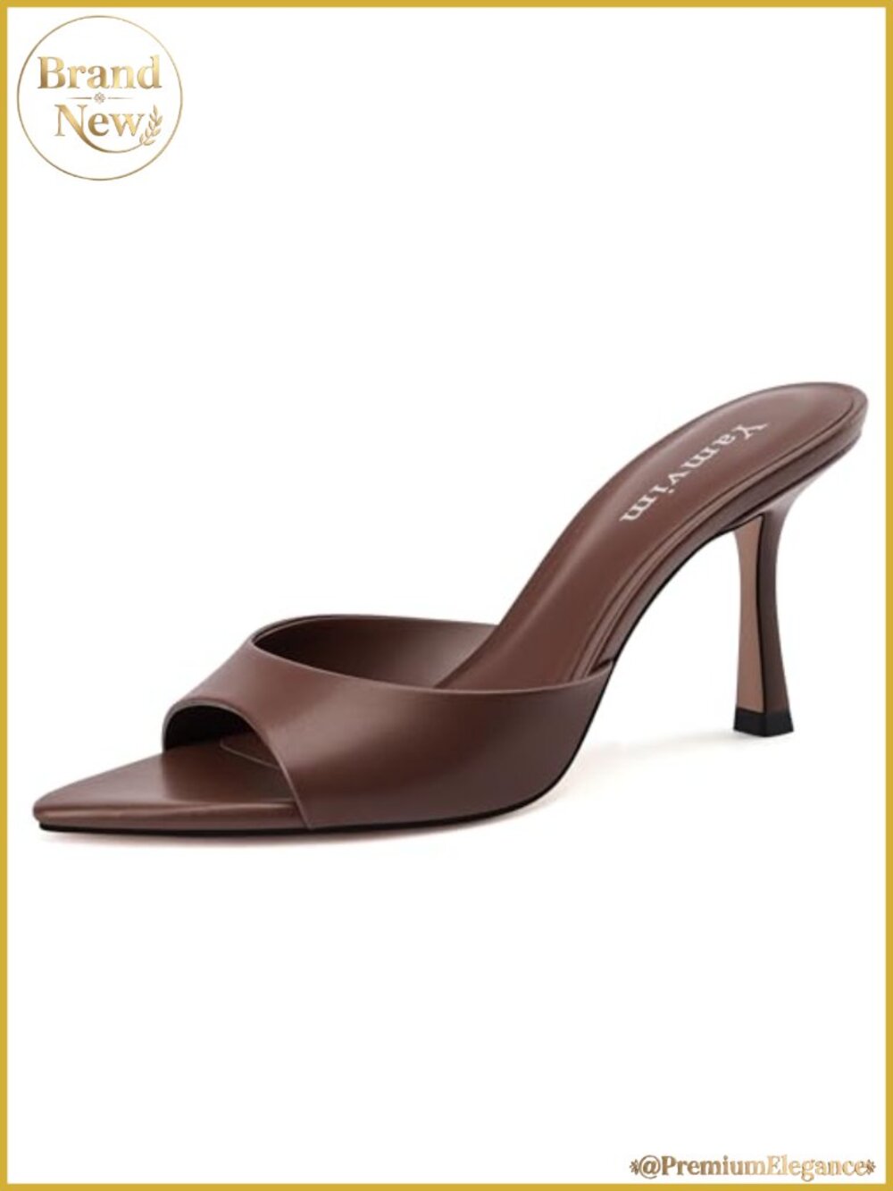 Women Pointed Open Toe High Heel Mules Faux Leather Slip On 3.15in Heel